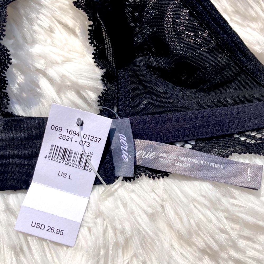Aerie Bra Black Lace Size Large Fully Lined No Underwire Racer Back New with Tag - Picture 3 of 3